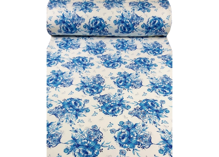 Tkanina BARBI MARCHIANO -  niebieskie kwiaty 220g/m²/145cm